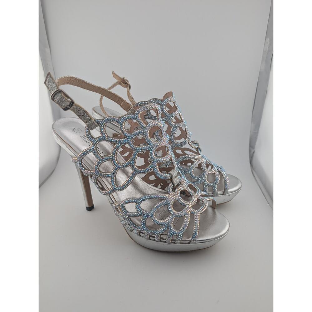 Moda In Pelle US 9 Silver Blue Heels Cage Net 4" Stiletto Eur 40